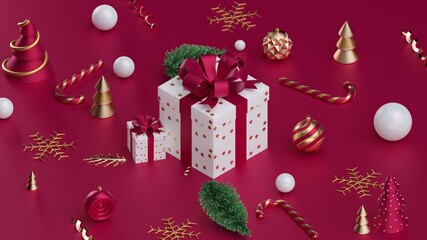 Christmas gift box with christmas balls 3d render