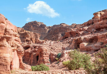 Fototapeta premium Rocky desert mountains landscape from the ancient city of Petra, Jordan.