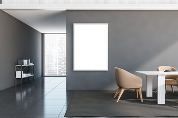 Empty canvas on grey wall of dining room