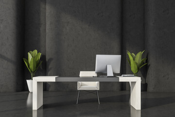 Minimalist black and white office desk