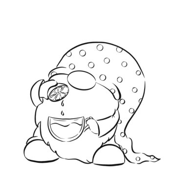 gnome drinking tea, black and white clip art preview