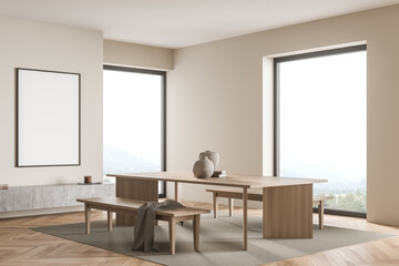 Canvas in beige dining room with indoor benches