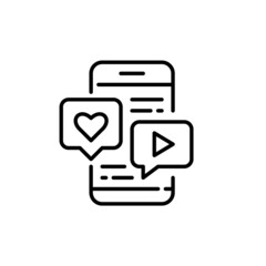 Chatting on forums and using messengers. Social media communication on smartphone. Pixel perfect, editable stroke.