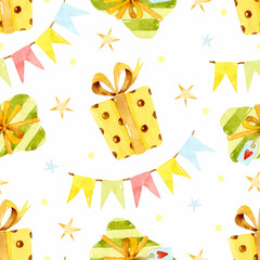 Birthday gifts watercolor seamless pattern 