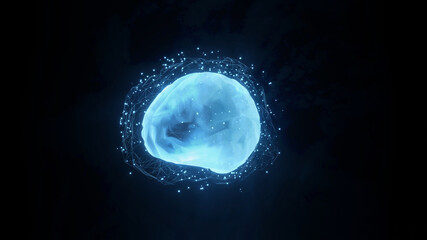 3D Rendering of Artificial cybernetic circuit brain inside abstract computer circuit system.  Concept of using high technology to create artificial intelligence (AI). Deep machine learning