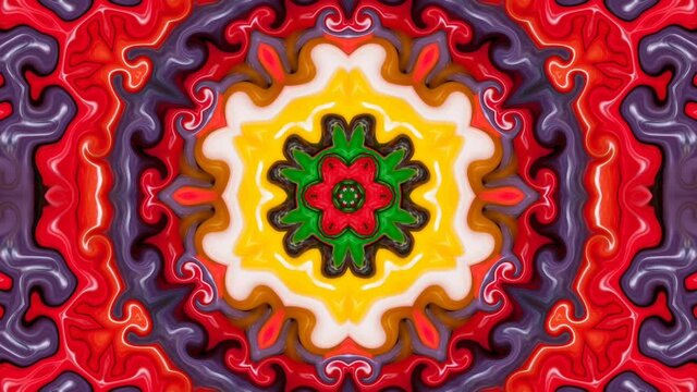 A kaleidoscopic futuristic wallpaper in vibrant green, yellow and red colors