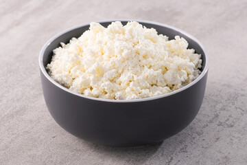 Fresh cottage cheese in a bowl