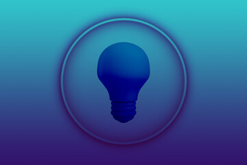 3d rendering Glowing idea light bulb and innovation thinking creative concept on success inspiration blue background