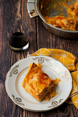 Pumpkin lasagna with ham and cheese