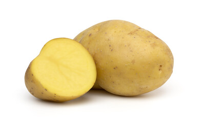 Potatoes and sliced isolated on white background, with clipping path.