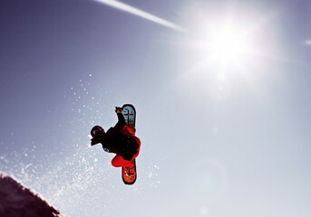 Snowboard and ski on dolomites