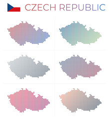 Czech Republic dotted map set. Map of Czech Republic in dotted style. Borders of the country filled with beautiful smooth gradient circles. Creative vector illustration.