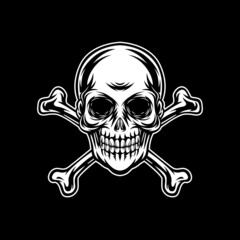 Skull head mascot with crossbones,this cool and simple image is suitable for t-shirt , poster, and merchandise design elements, also suitable as a community logo about dangerous and extreme activities
