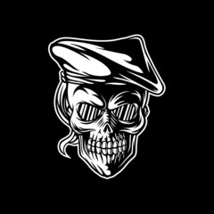 Skull pirate head mascot, this cool and simple image is suitable for t-shirt , poster, and merchandise design elements, also suitable as a sailing or surfing community logo