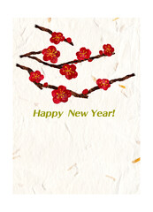 和紙に梅の切り絵の毎年使える年賀状