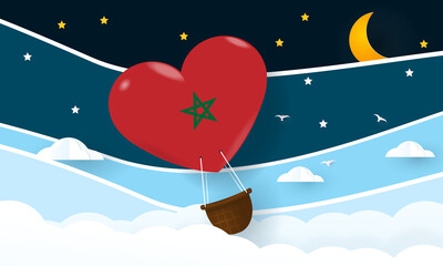 Heart air balloon with Flag of Morocco for independence day or something similar 