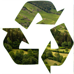 recycle symol with green lanscape concept of recylcing  and enviromental issues