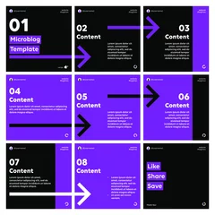 Deurstickers Microblog carousel slides template for instagram. Nine pages with black and purple arrows theme. © rendsign