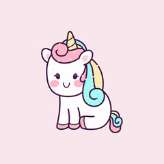 Cute unicorn cartoon character, vector illustration