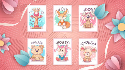 Set cute animal - idea for greeting card.