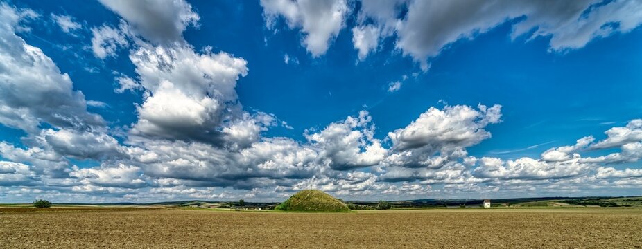 lower austrian landscape with tumulus near grossmugl leeberg