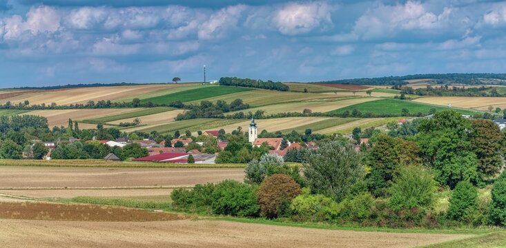 lower austrian landscape with tumulus near grossmugl leeberg