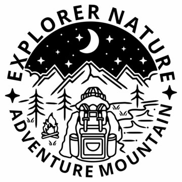 monoline bagpacker vintage outdoor badge design