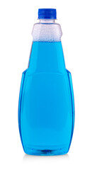 blue bottle with homemade chemicals isolated on white background
