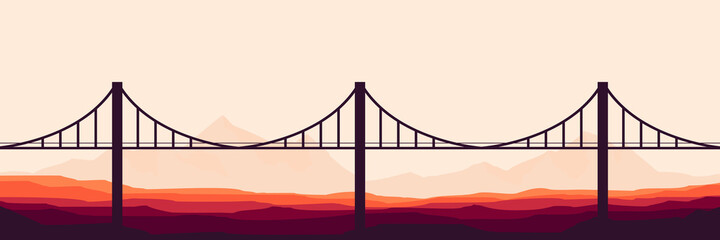 modern bridge silhouette at mountain landscape vector illustration good for wallpaper, backdrop, banner, background, design template, and tourism travel poster