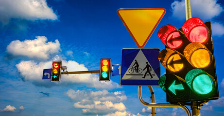 Traffic lights over urban intersection