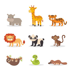 Cute vector wild animals collection. Printable templates
