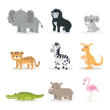 Cute vector wild animals collection. Printable templates