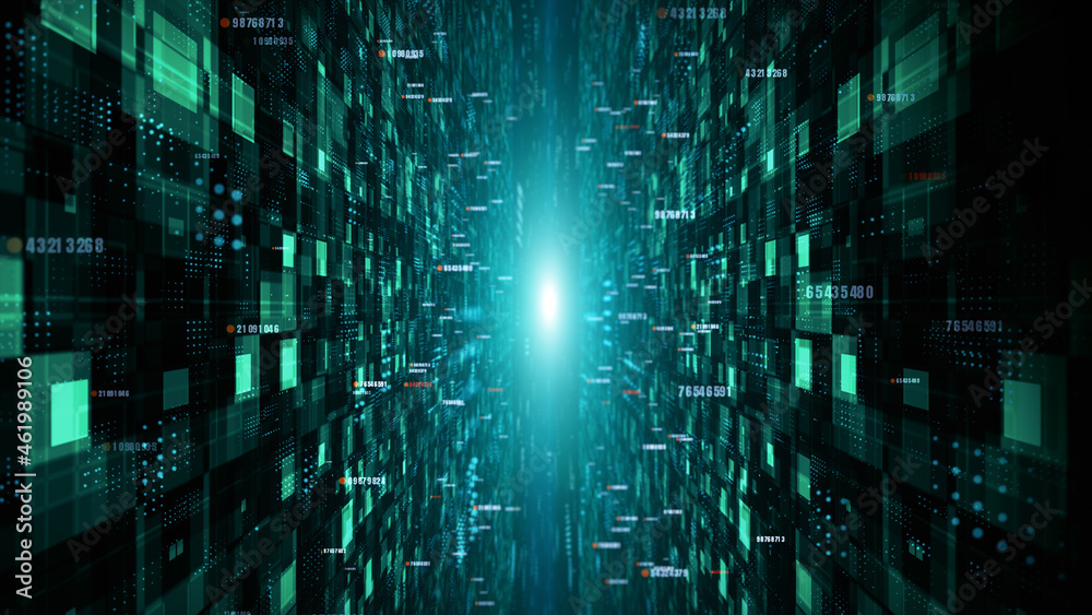 Poster technology digital number and geometric abstract background. 3d rendering