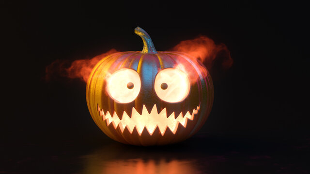 Halloween pumpkin jack-o head with fire 3D Render
