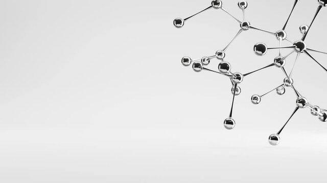 Shiny gray molecular structure, grid moving slowly on a light background.