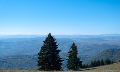 View from the mountain to the plateau. Autumn concept