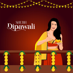 Diwali India Festival Diya Vector Template