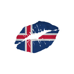 World countries. Lip print patriotic kiss- sublimation on white background. Iceland