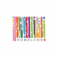 Barcode logo icon sign Homeland symbol Independence freedom emblem Hand drawn lines Ethnic national tribal abstract design style Fashion print clothes apparel greeting invitation card cover flyer ad