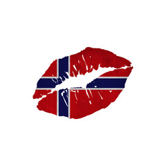 World countries. Lip print patriotic kiss- sublimation on white background. Norway