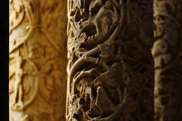 Monreale Cathedral cloister column detail, Palermo, Sicily, Italy