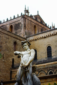 Merman Statue View In Monreale, Palermo, Sicily, Italy