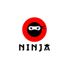 ninja logo with Japan Red Sun design vector