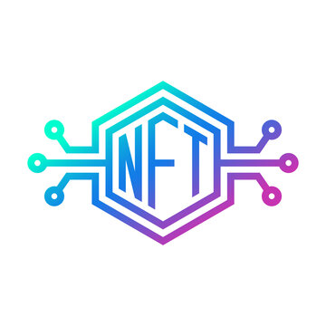 NFT icon, Non-Fungible Token logo design, Digital art marketplace, Cryptocurrency blockchain concept symbol, Vector illustration
