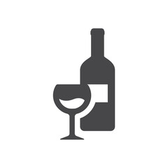 Wine bottle and glass black icon. Glyph vector symbol.