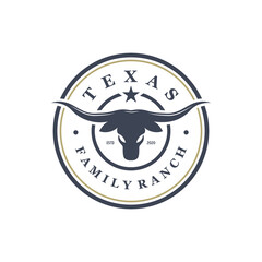 Vintage Texas Longhorn Country Western Bull Badge Label Logo Design