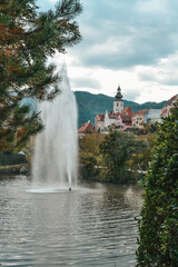 Fronleiten, a beautiful tourist town in Austria. Lake and fountain in the park.