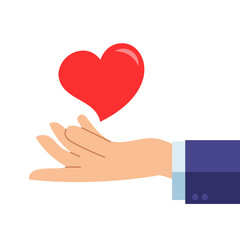 heart and hand - love giving, health flat design illustration