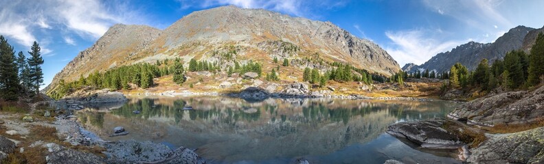 panoramic shot of a high mountain lake at Altai
