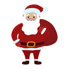 Santa Claus isolated. Christmas elderly character with bag. Vector illustration